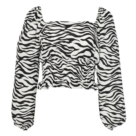 BCBGeneration Blake Square Neck Satin Crepe Top in Zebra, M NWT - Picture 4 of 8
